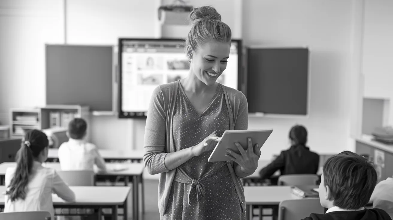 Lehrerin am Schreibtisch beim Strukturieren ihrer Jahresplanung